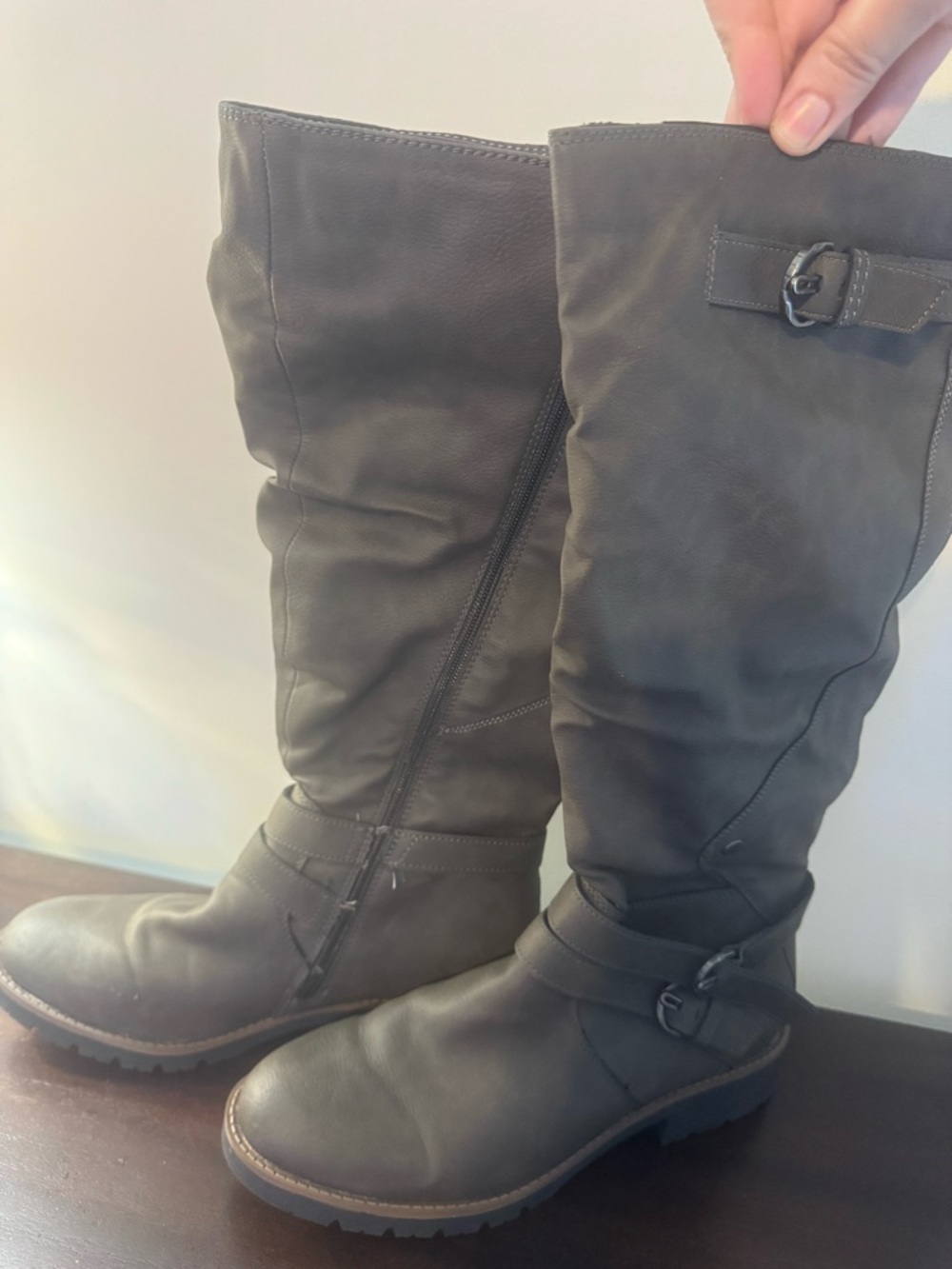 Sun + Stone Tall Buckle Riding Boots in Dark Brown